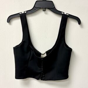 Hand Lace Exponential Sleevless Button Front Cropped Top Black Women's 40 / 6